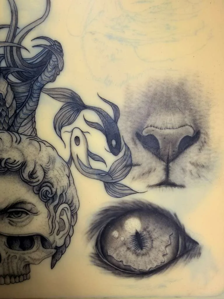 Synthetic skin tattoo practice 6